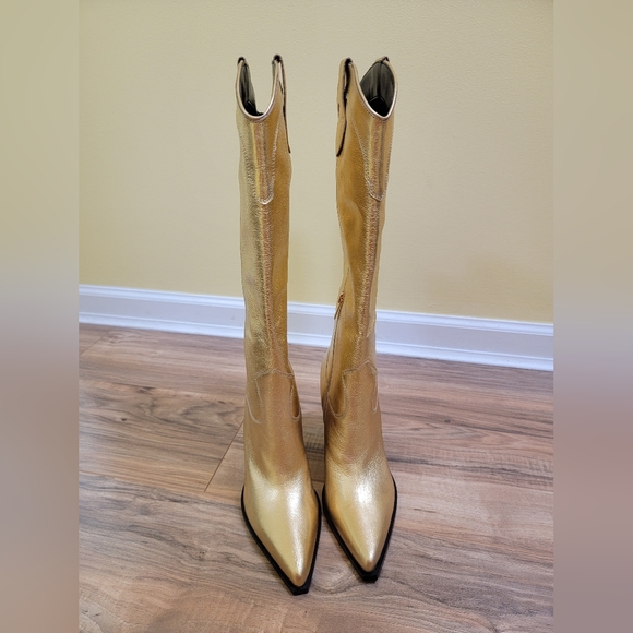 Marc Fisher LTD, Nalita Pointed Toe Western Boot, gold, size US 8.5 - Picture 6 of 13